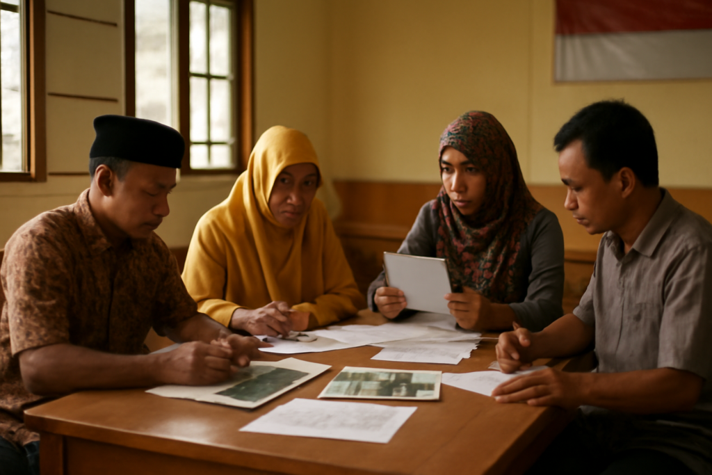 Warga sedang menyusun laporan pengaduan di balai komunitas